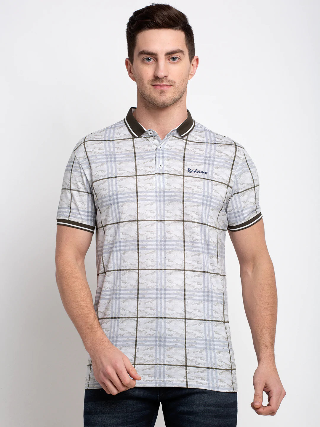 Men Multicoloured Checked Polo Collar T shirt Rodamo