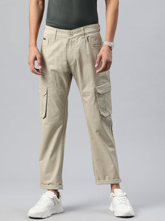 Men Beige Relaxed Fit Stretchable Cargo Trousers