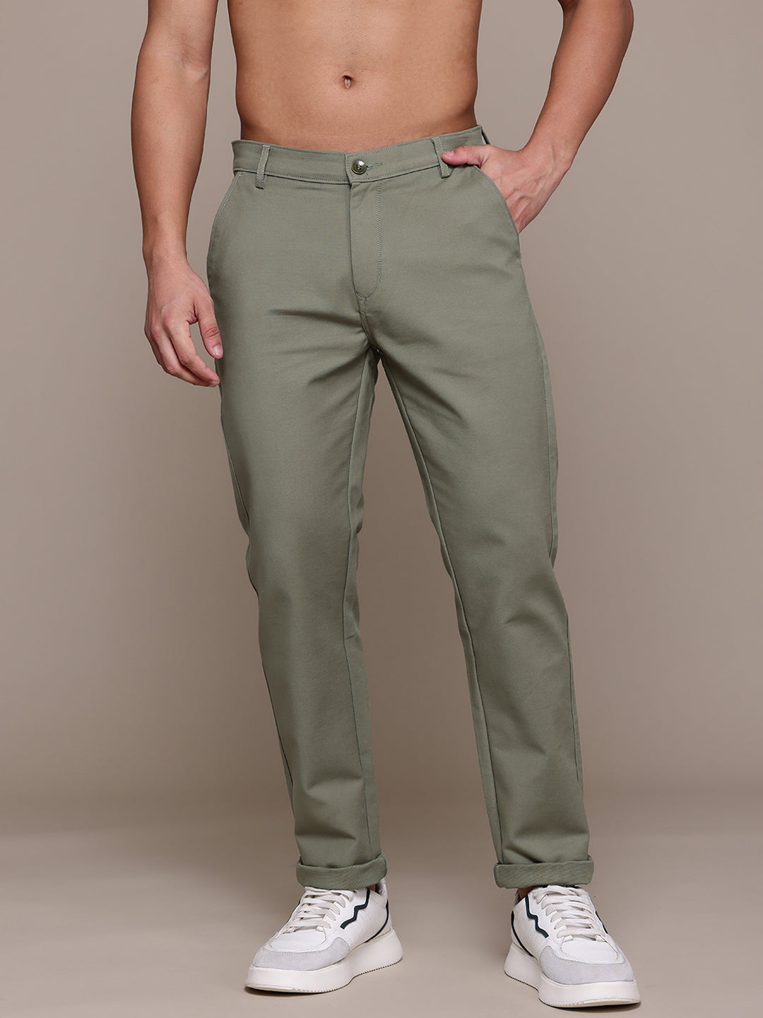 Men Olive Relaxed Fit Trousers