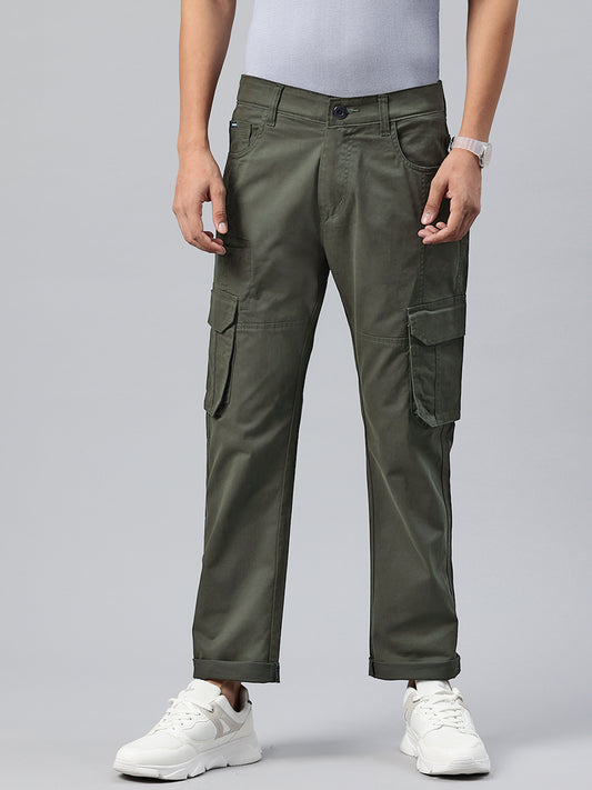 Men Green Relaxed Fit Stretchable Cargo Trousers
