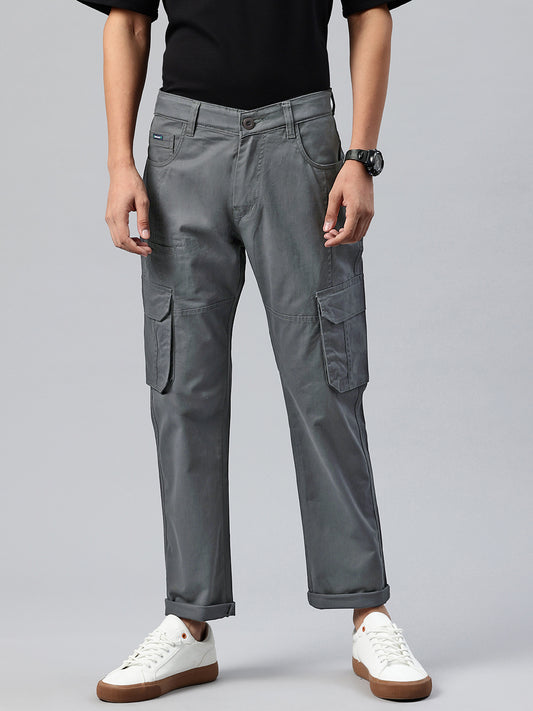Men Grey Relaxed Fit Stretchable Cargo Trousers