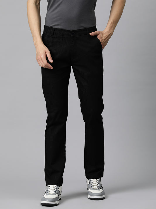 Men Black Self Design Stretchable Trousers