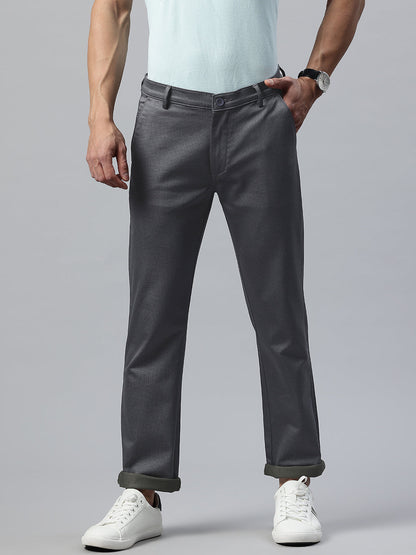 Men Grey Slim Fit Self Design Trousers