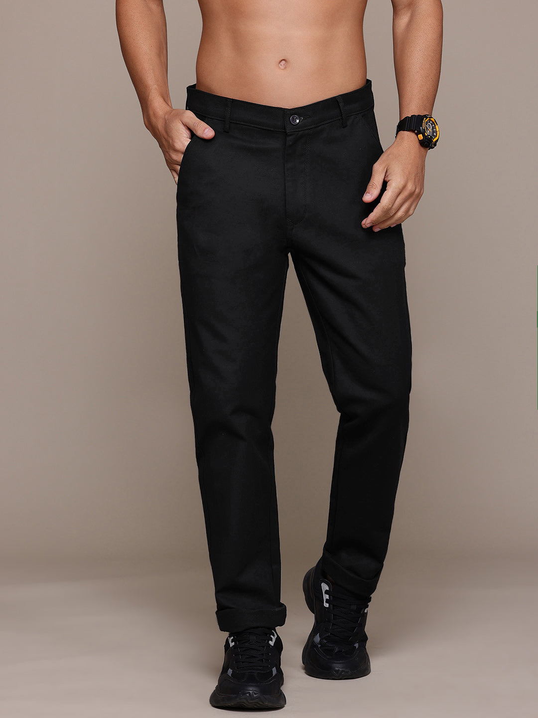 Men Black Relaxed Fit Trousers