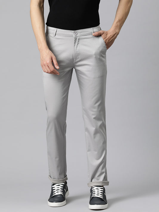 Men Grey Self Design Stretchable Trousers