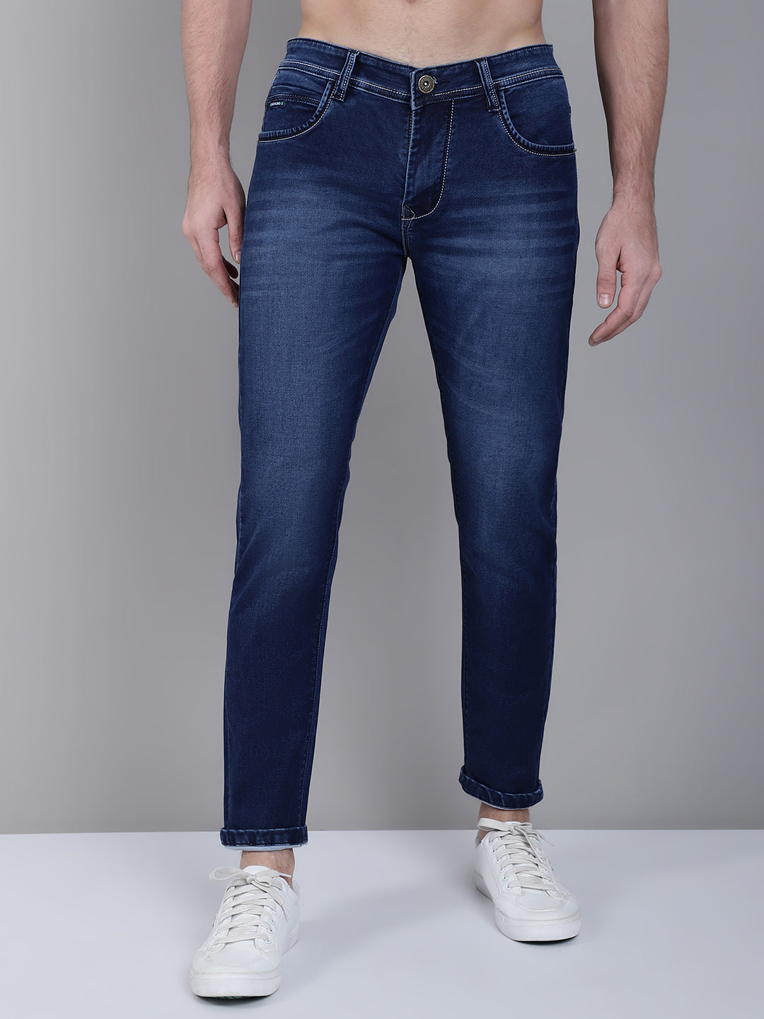 Men Blue Mid Rise Slim Fit Light Fade Stretchable Cotton Jeans