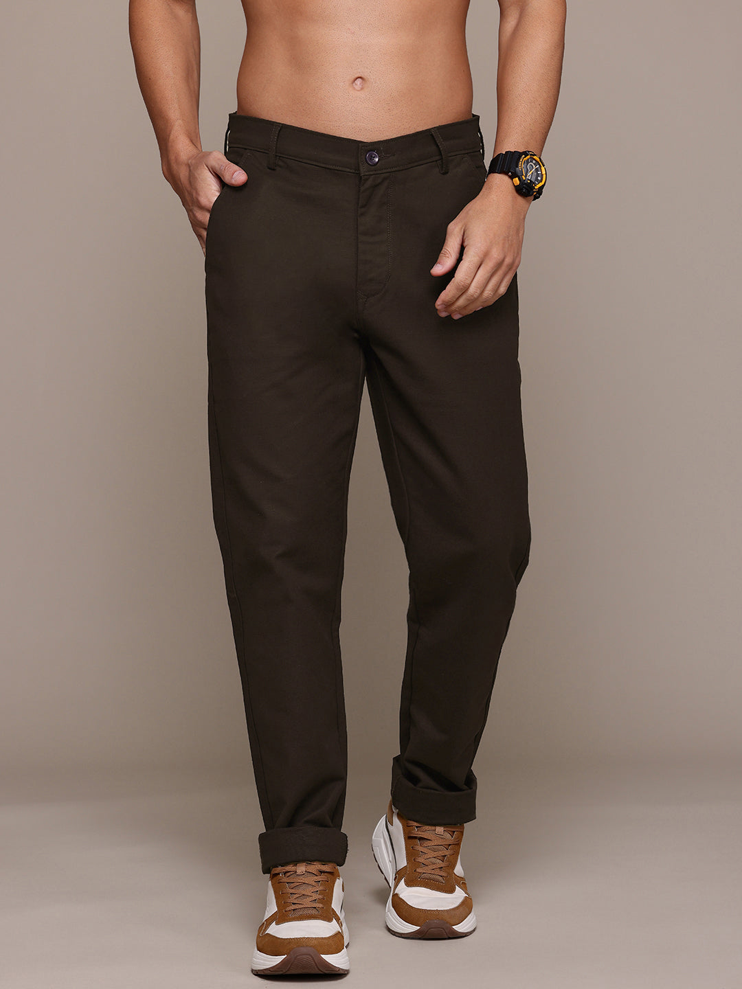 Men Brown Relaxed Fit Trousers