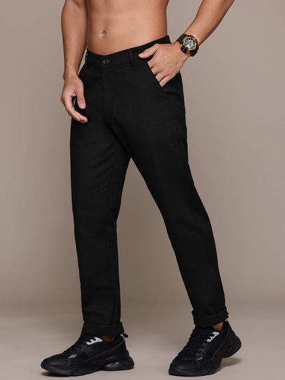 Men Black Relaxed Fit Trousers