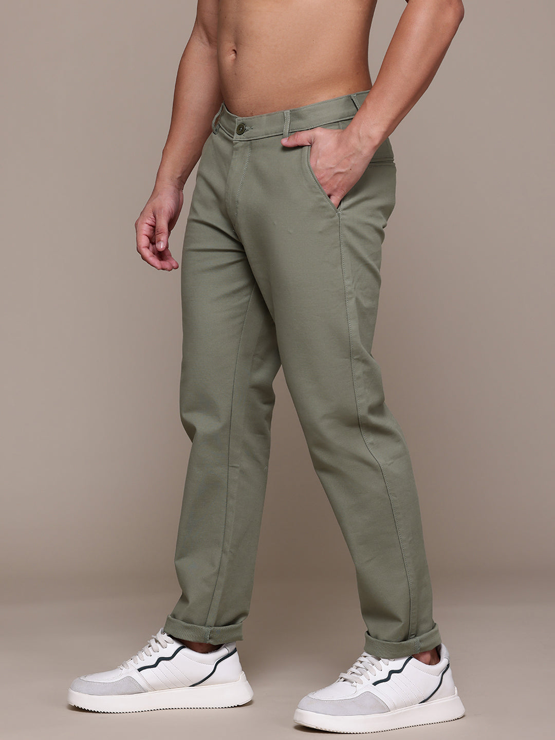 Men Olive Relaxed Fit Trousers