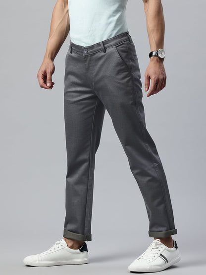 Men Grey Slim Fit Self Design Trousers