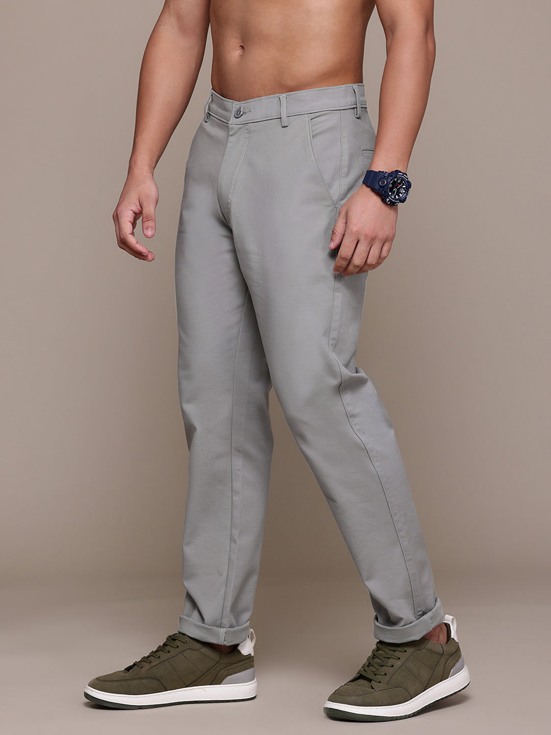 Men Grey Relaxed Fit Trousers