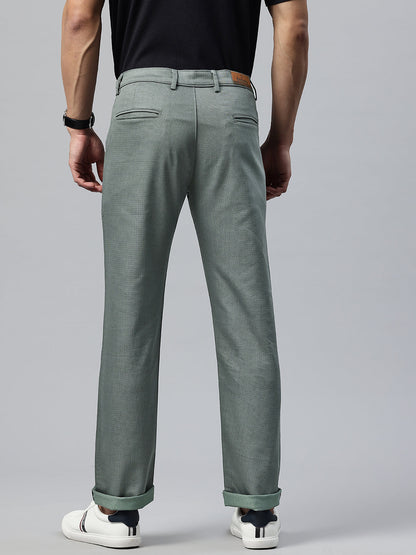 Men Olive Slim Fit Self Design Trousers