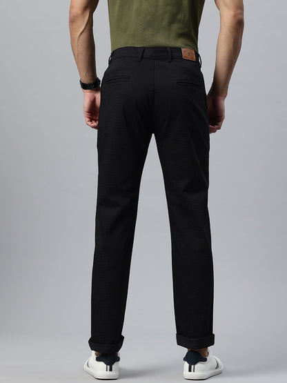 Men Black Slim Fit Self Design Trousers