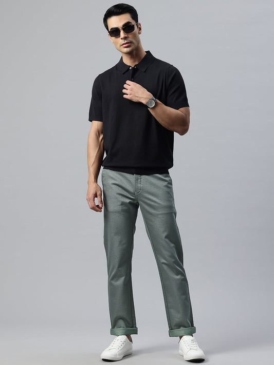 Men Olive Slim Fit Self Design Trousers