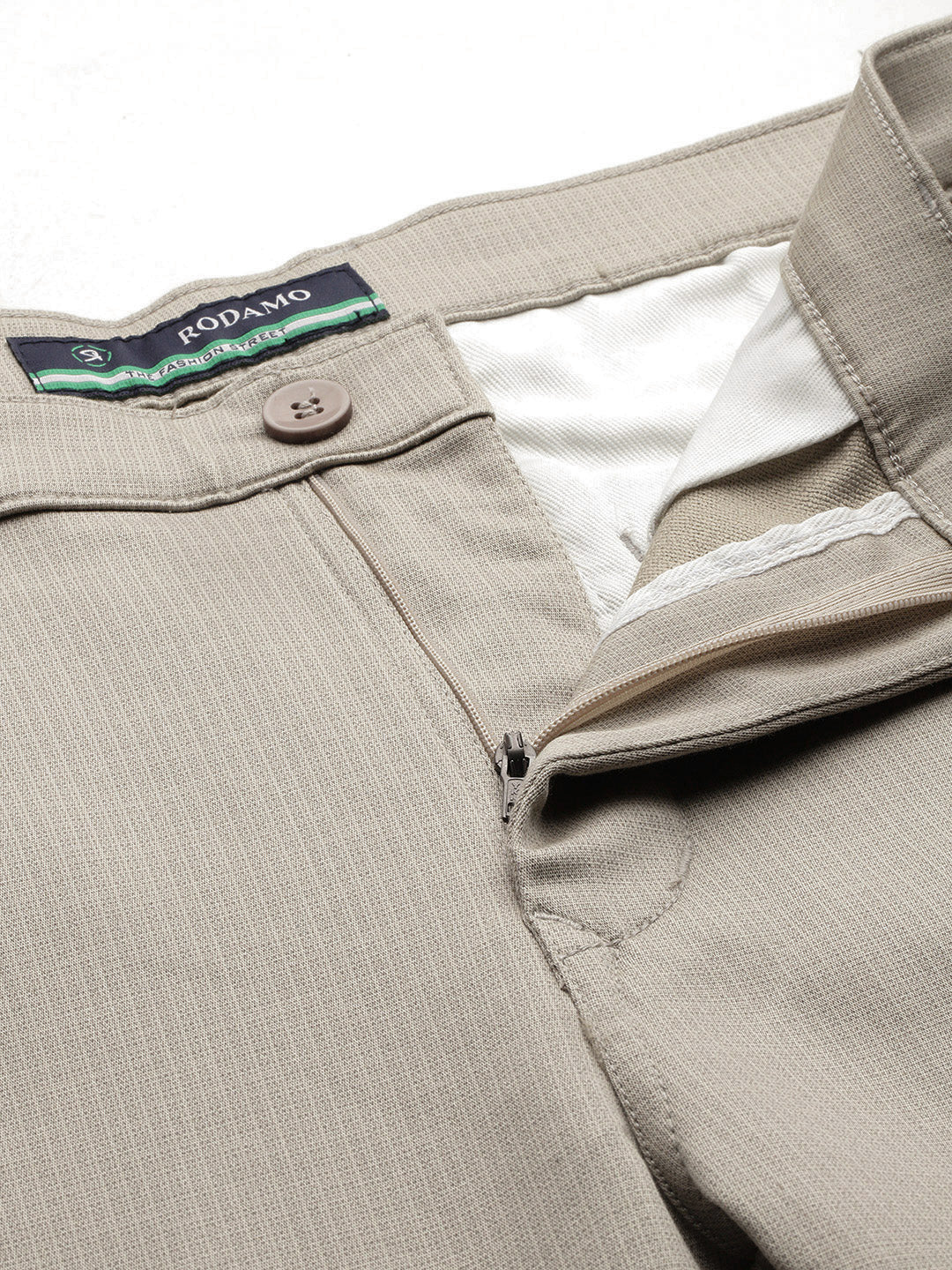 Men Beige Slim Fit Self Design Trousers