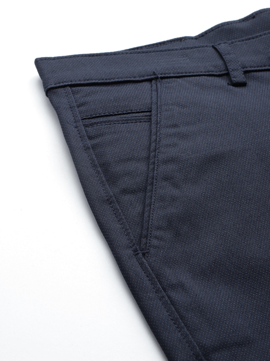 Men Navy Blue Slim Fit Self Design Trousers