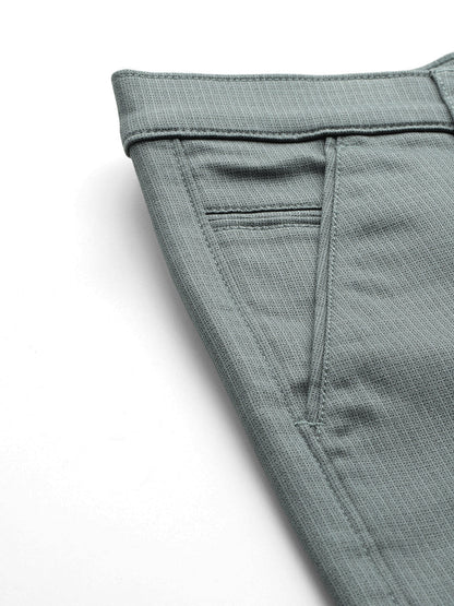 Men Olive Slim Fit Self Design Trousers