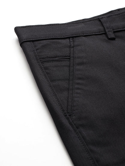 Men Black Slim Fit Self Design Trousers