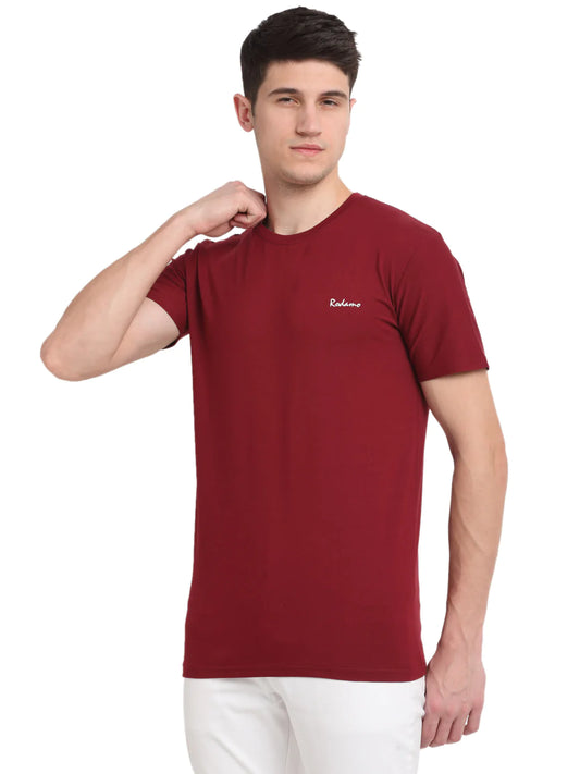 Men Maroon Solid Slim Fit T-shirt