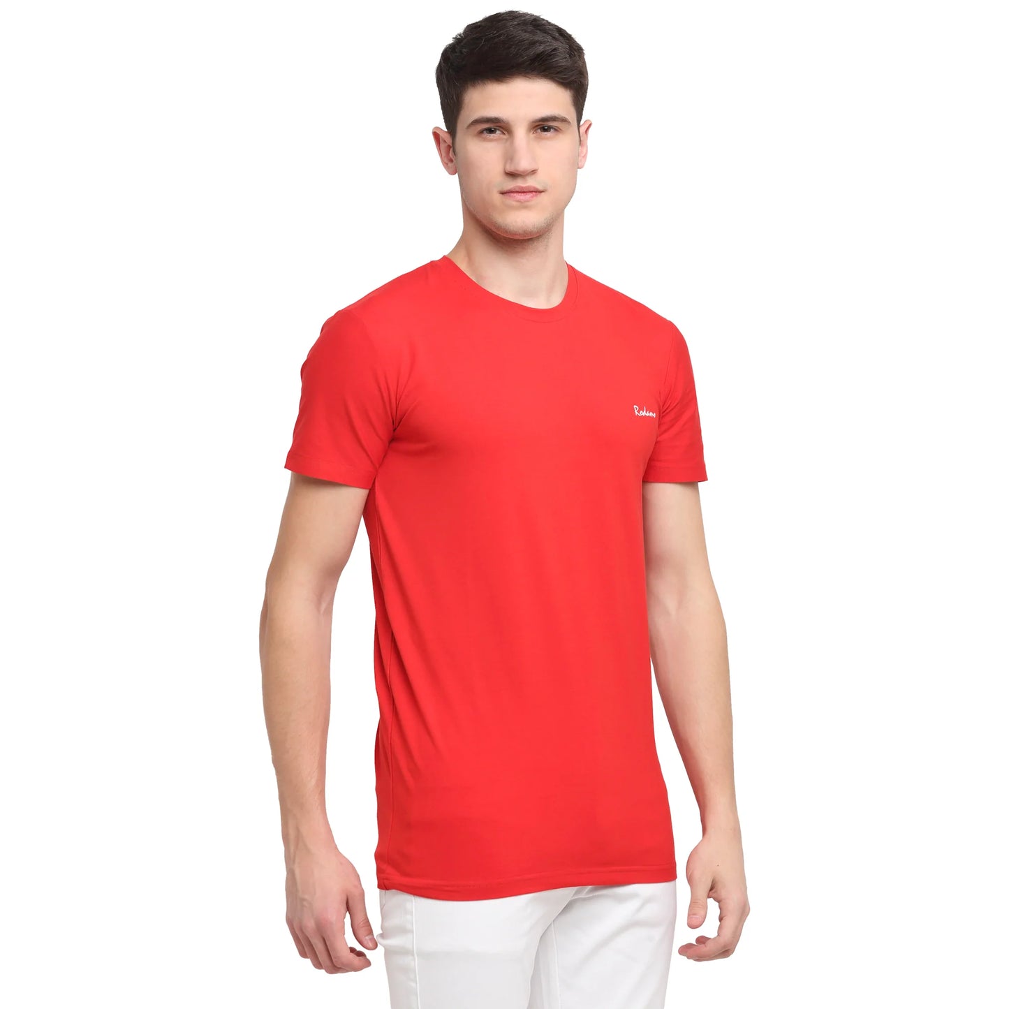 Men Red Solid Slim Fit T-shirt