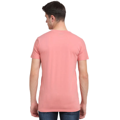 Men Peach-Coloured Brand Logo Printed Slim Fit T-shirt