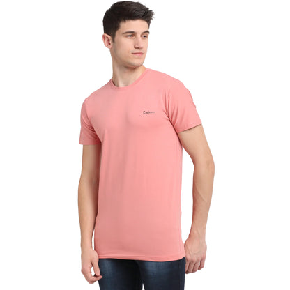 Men Peach-Coloured Brand Logo Printed Slim Fit T-shirt