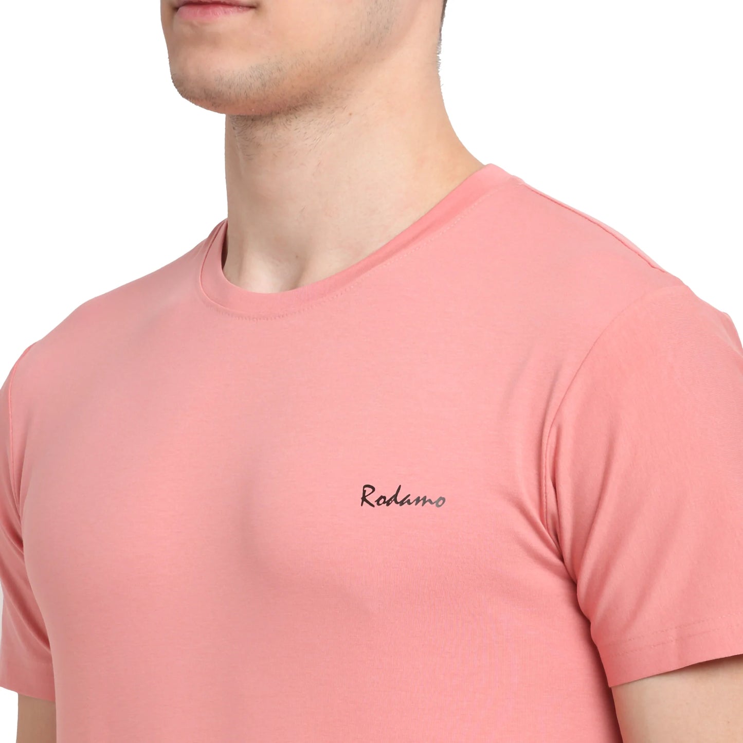 Men Peach-Coloured Brand Logo Printed Slim Fit T-shirt