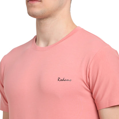 Men Peach-Coloured Brand Logo Printed Slim Fit T-shirt