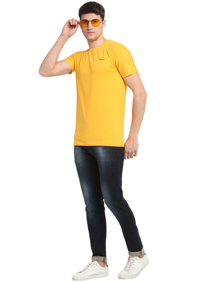 Men Mustard Yellow Slim Fit T-shirt