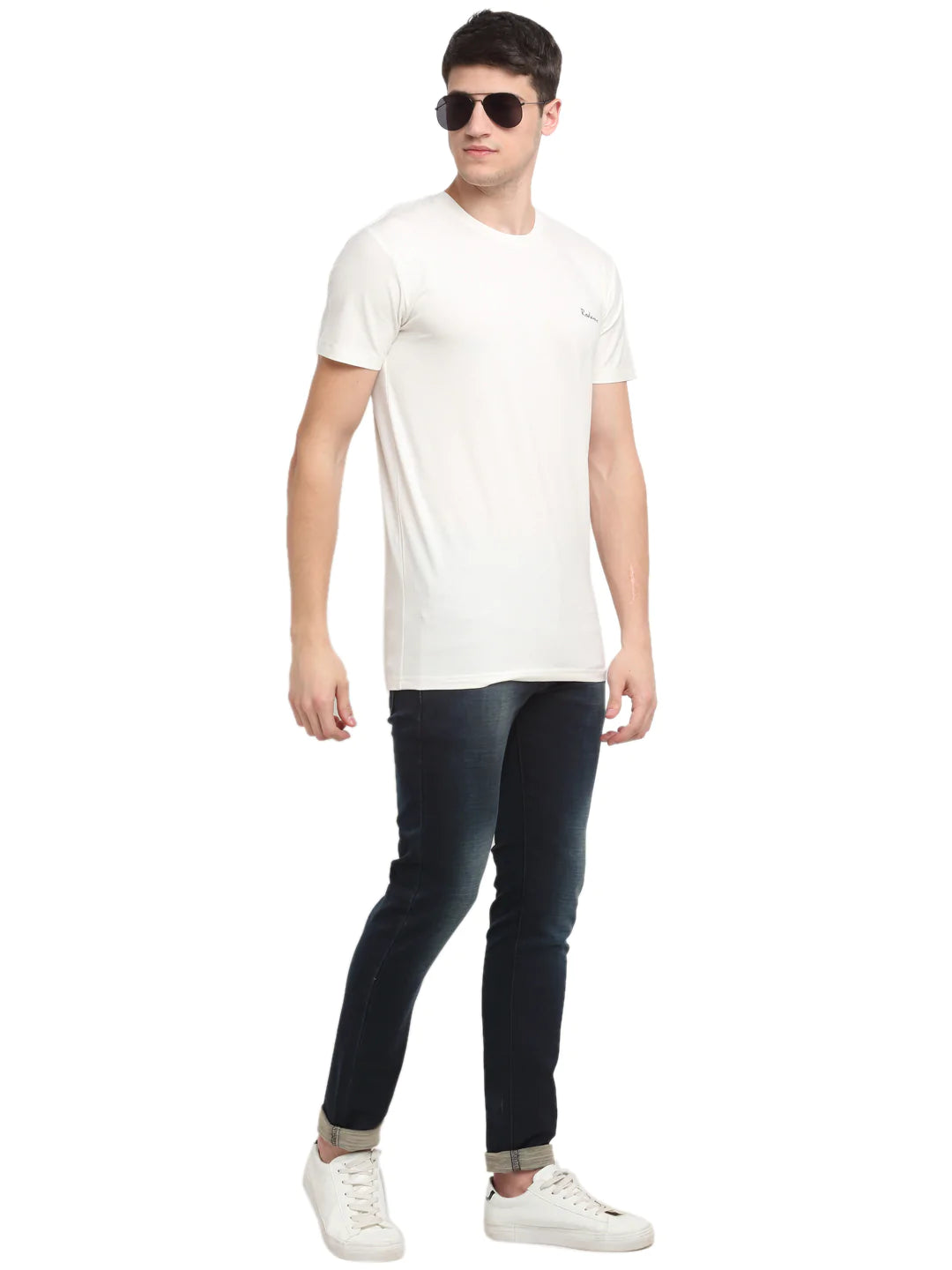 Men White Solid Round Neck T-shirt