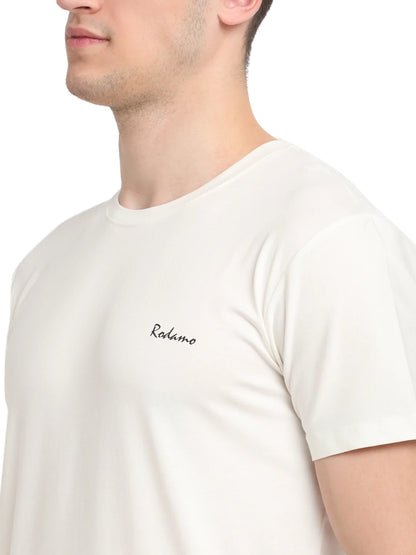 Men White Solid Round Neck T-shirt