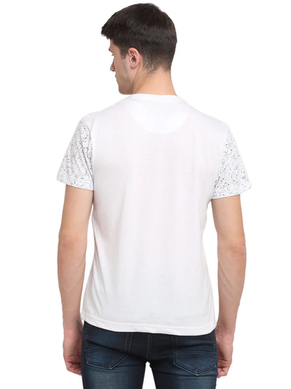 Men White  Black Printed Round Neck T-shirt