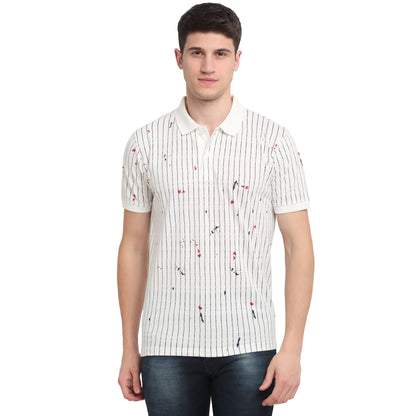 Men Off-White  Black Striped Polo Collar T-shirt
