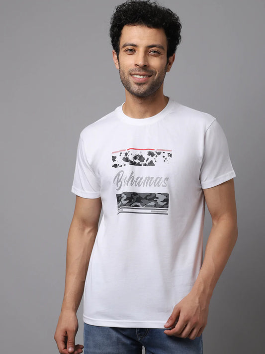 Men White Printed Slim Fit T-shirt