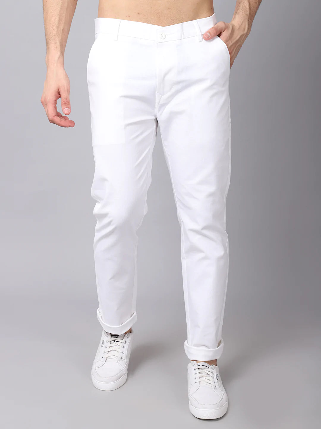 Men White Slim Fit Trousers