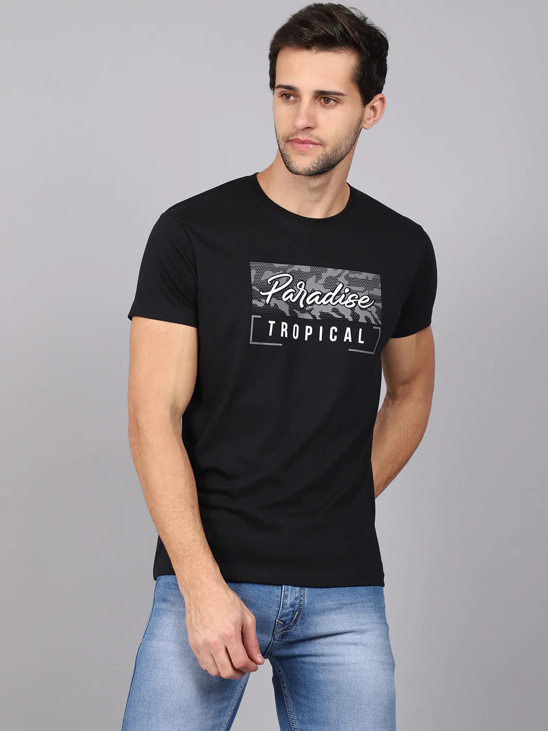 Men Black Typography Printed Slim Fit T-shirt