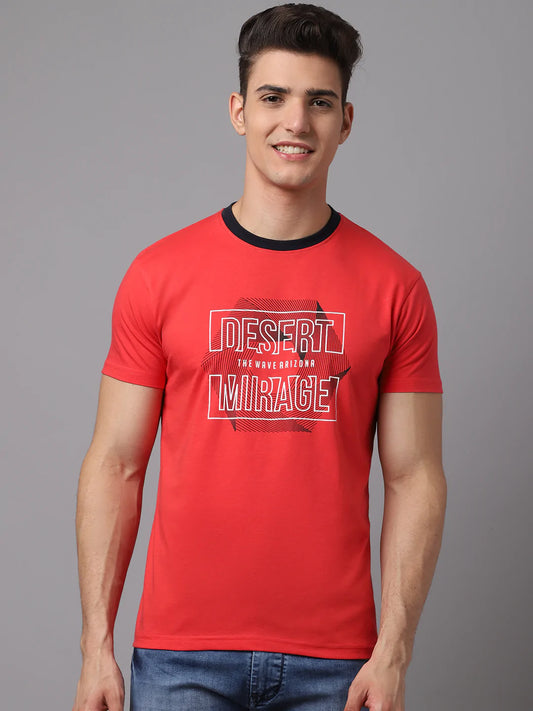 Men Red Typography Printed Slim Fit T-shirt