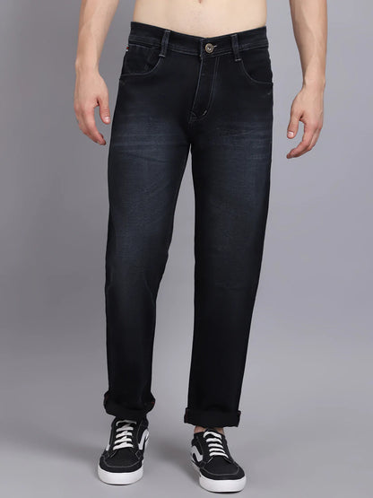 Men Black Straight Fit Light Fade Stretchable Jeans