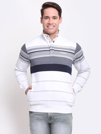 Men White  Navy Blue Striped Sweatshirt