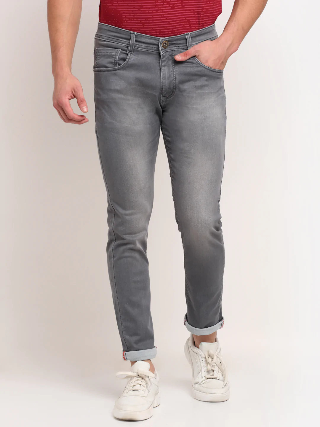 Men Grey Slim Fit Heavy Fade Stretchable Jeans