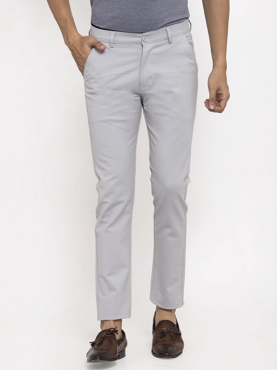 Men Grey Slim Fit Trousers