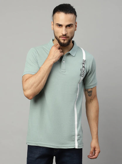 Men Green Polo Collar T-shirt