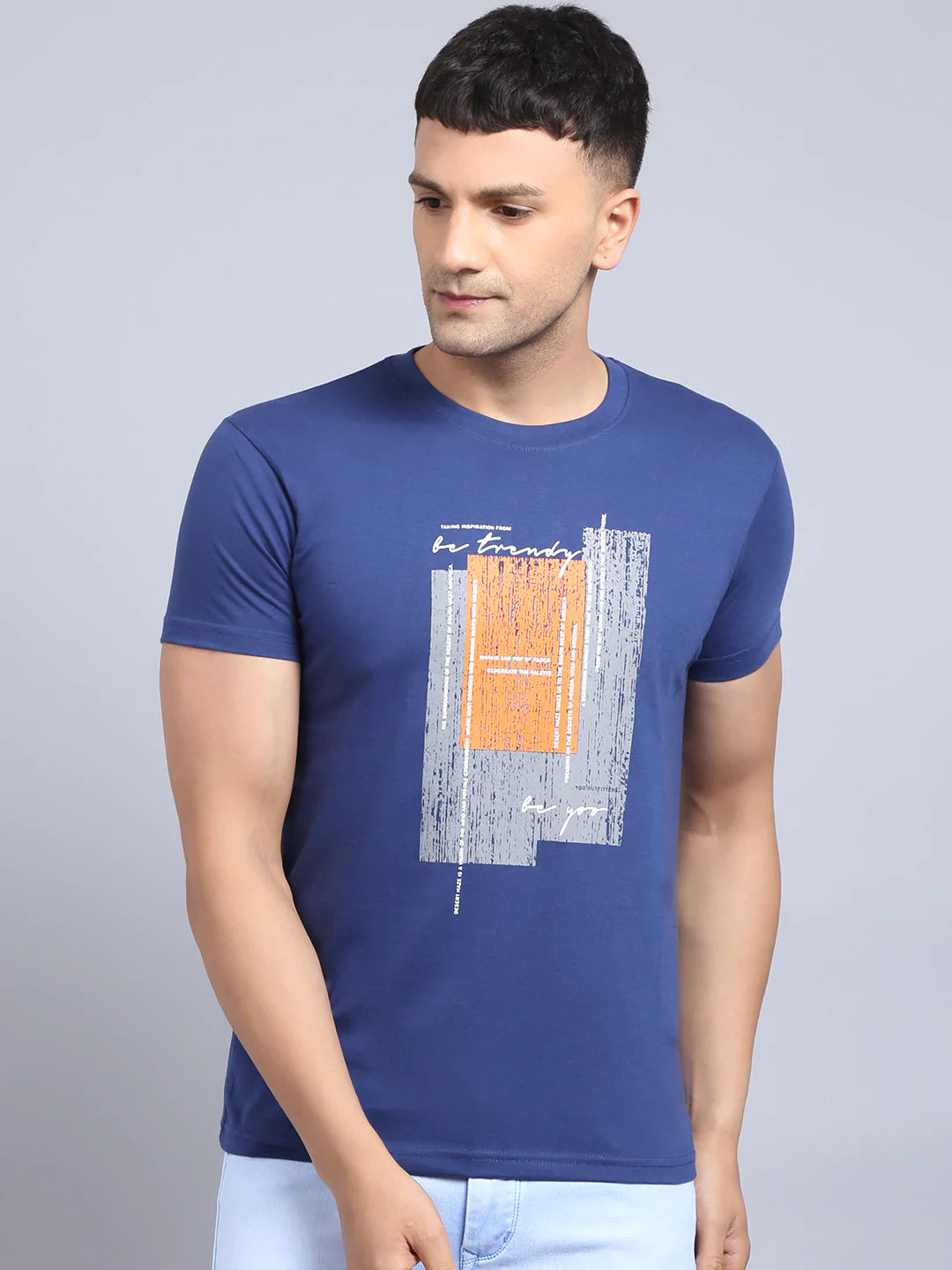 Men Blue Printed Slim Fit T-shirt