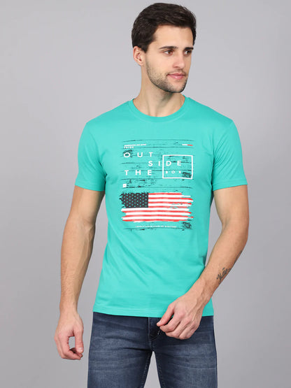 Men Green Typography Printed Slim Fit T-shirt