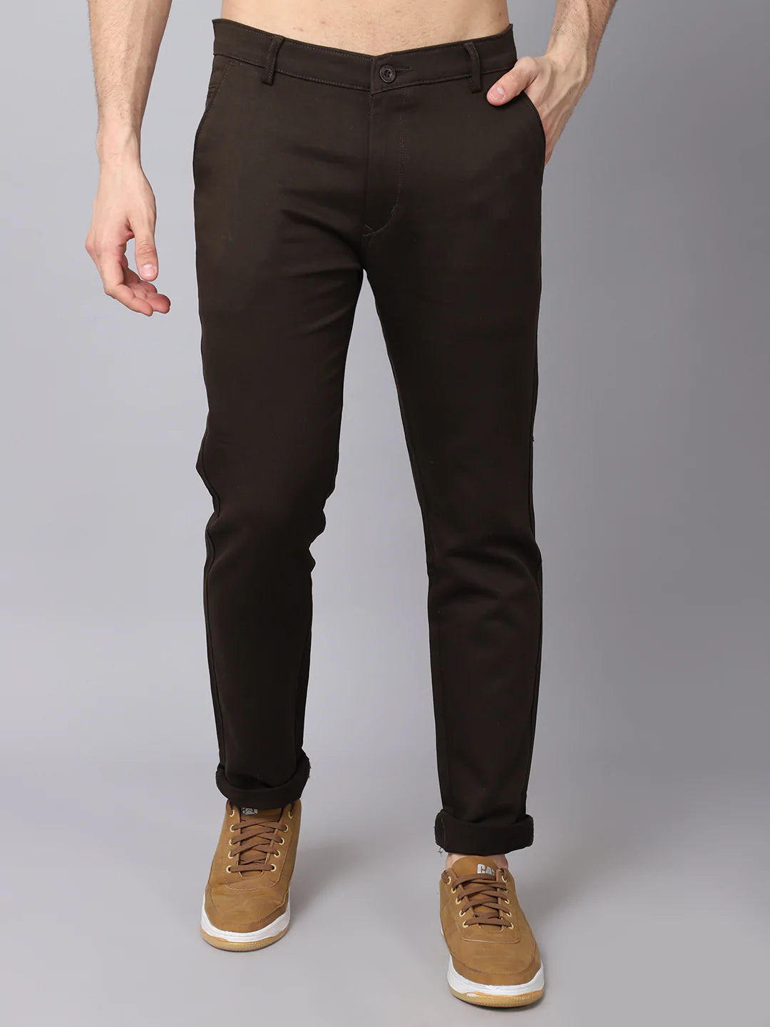 Men Brown Slim Fit Trousers