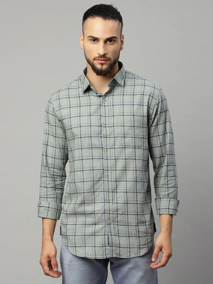 Men Green Slim Fit Tartan Checks Checked Casual Shirt