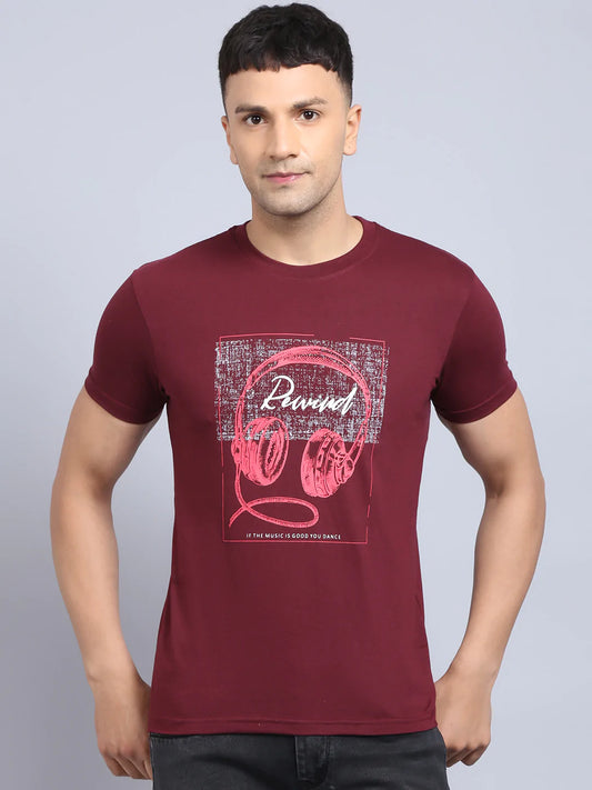 Men Maroon Printed Slim Fit T-shirt