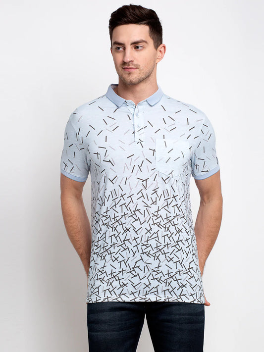 Men Blue Printed Polo Collar T-shirt