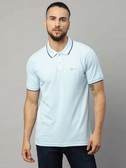 Men Blue Polo Collar T-shirt