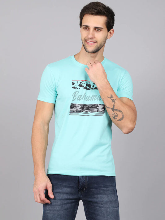 Men Green Typography Printed Slim Fit T-shirt